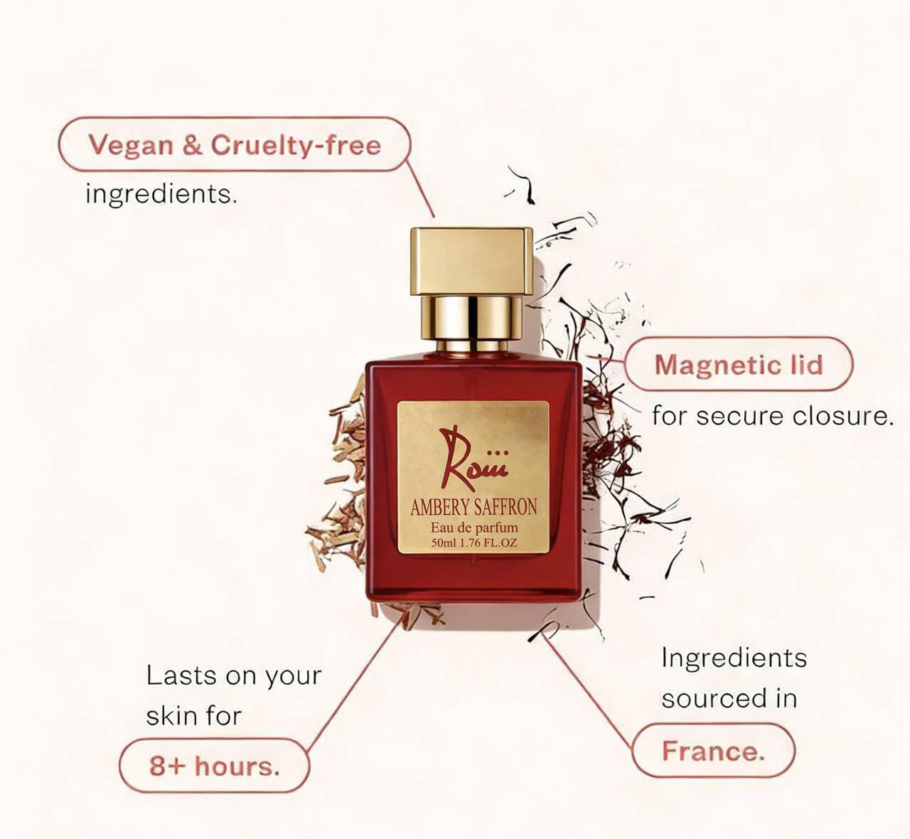 Roiii Ambery Saffron 1.7 Fl Oz (50ml) - Eau de Parfum - Inspired by B.accarat R.ouge 540 - Vegan, Women Perfume Spray