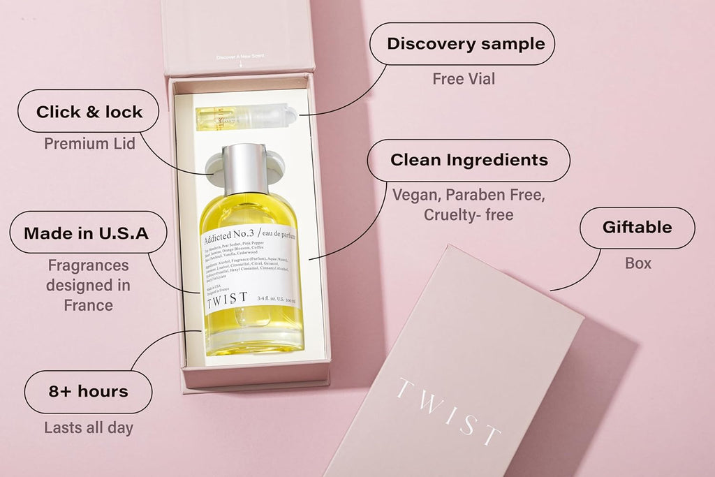Twist - Addicted No. 3 - Eau De Parfum Inspired by Y. B.lack O.pium Long-Lasting Perfume For Women, Amber & Vanilla, Vegan, Clean Ingredients, Fragrance - Spray 100 ml | 3.4 fl. oz.